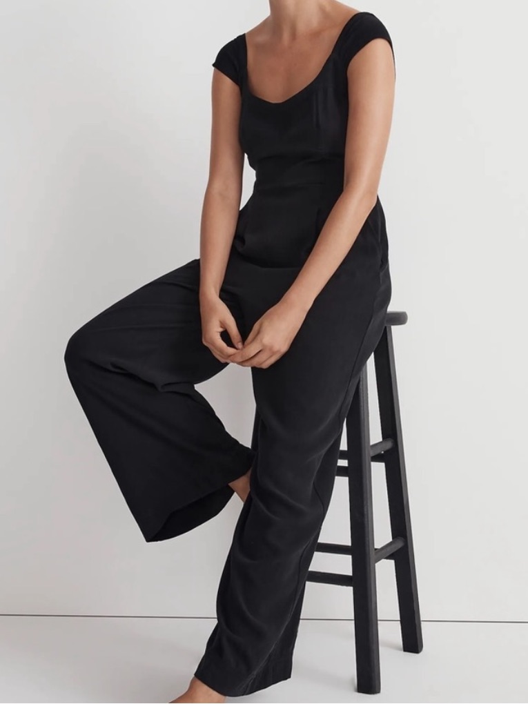 Madewell Cap Sleeve Wide Leg Jumpsuit Black 14